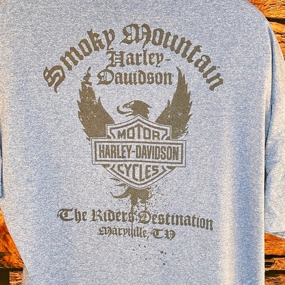 Harley-Davidson Blue Tee with Red Motorcycle Graphic - Picture 7 of 12